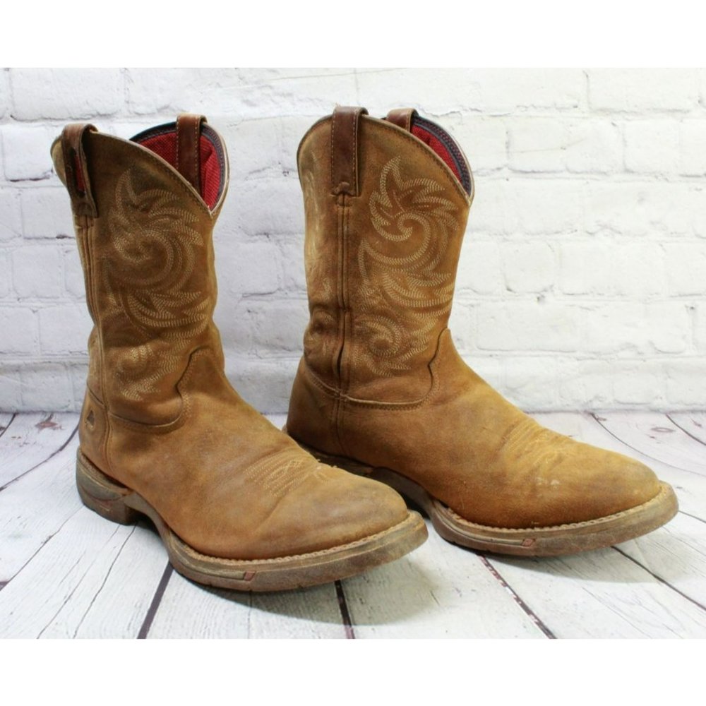 Rocky Brown Leather Pull On Mid Calf Western Cowboy Boots Size 12 M - Picture 3 of 10